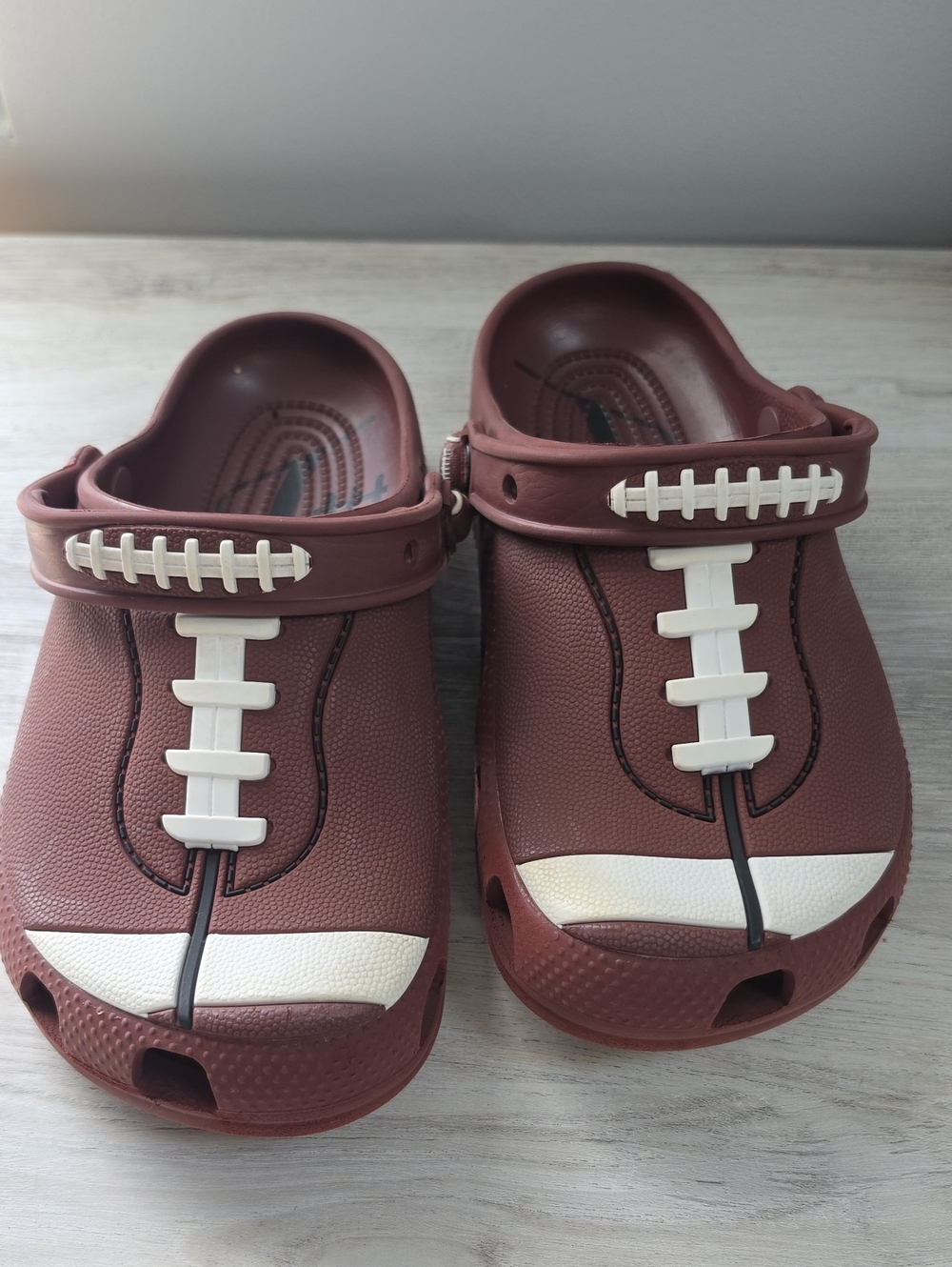 CROCS Kids Football Clog Sandals in Maroon with White Accents